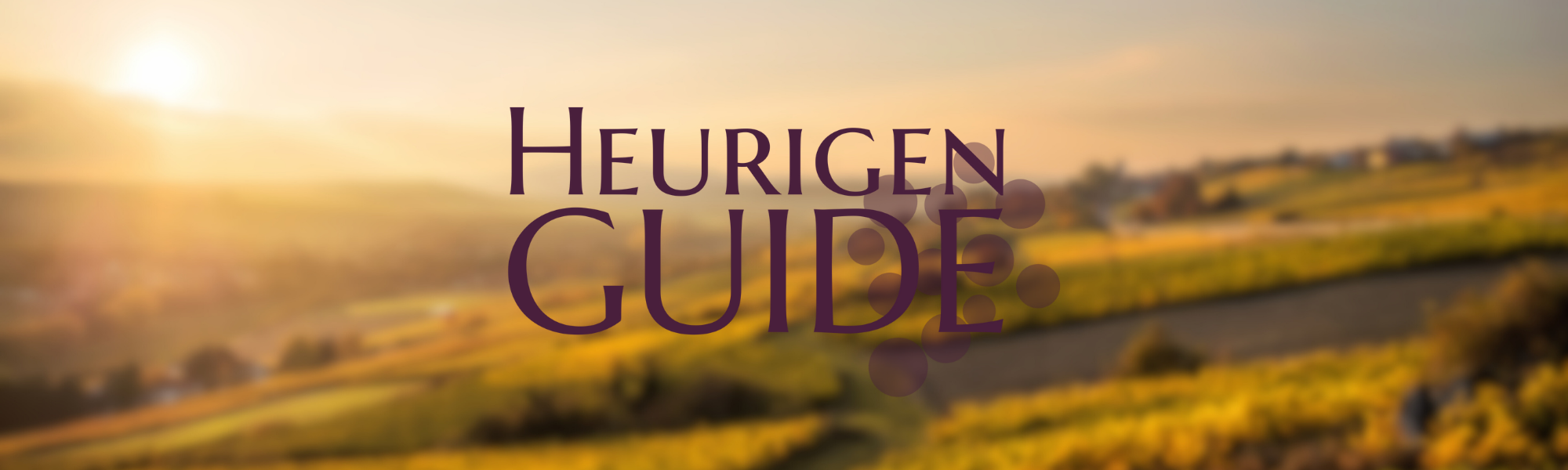 A wine region in the background with the logo of "Heurigen Guide" in the center